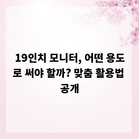 19인치 모니터, 어떤 용도로 써야 할까? 맞춤 활용법 공개