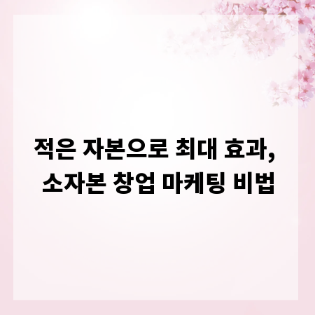 적은 자본으로 최대 효과, 소자본 창업 마케팅 비법