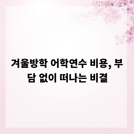겨울방학 어학연수 비용, 부담 없이 떠나는 비결