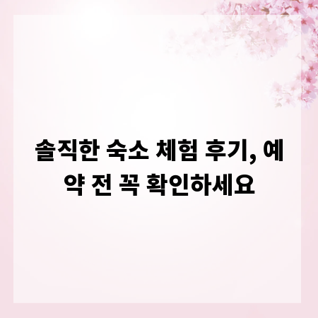 솔직한 숙소 체험 후기, 예약 전 꼭 확인하세요