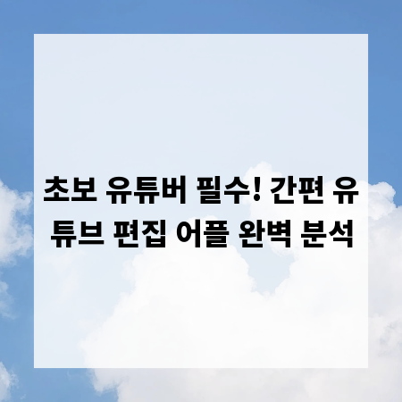 초보 유튜버 필수! 간편 유튜브 편집 어플 완벽 분석