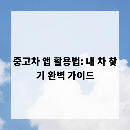 중고차 앱 활용법: 내 차 찾기 완벽 가이드