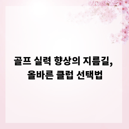 골프 실력 향상의 지름길, 올바른 클럽 선택법