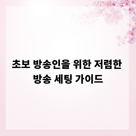초보 방송인을 위한 저렴한 방송 세팅 가이드
