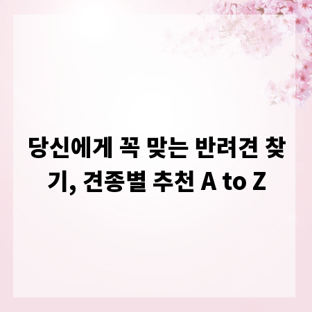 당신에게 꼭 맞는 반려견 찾기, 견종별 추천 A to Z