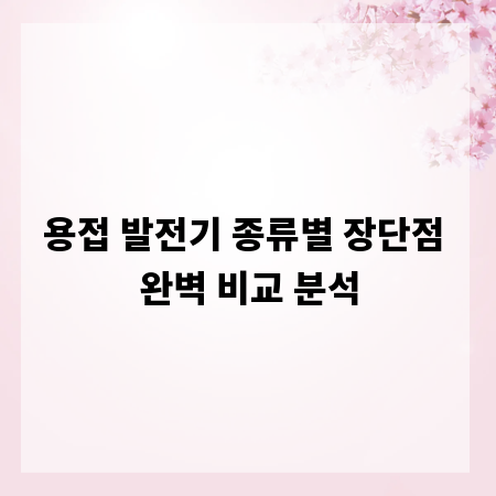 용접 발전기 종류별 장단점 완벽 비교 분석