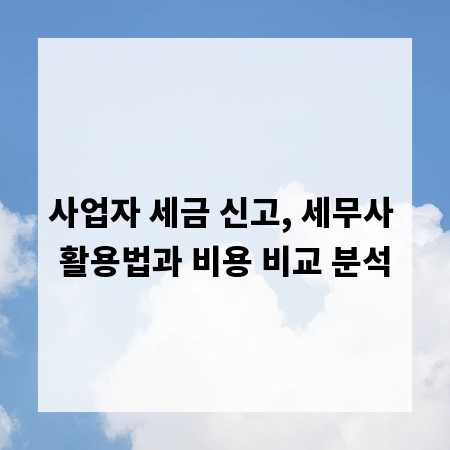 사업자 세금 신고, 세무사 활용법과 비용 비교 분석