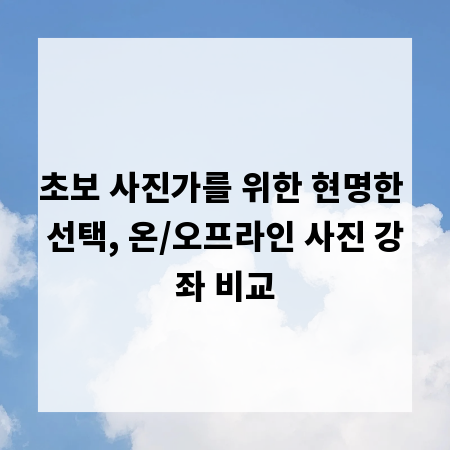 초보 사진가를 위한 현명한 선택, 온/오프라인 사진 강좌 비교