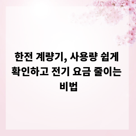 한전 계량기, 사용량 쉽게 확인하고 전기 요금 줄이는 비법