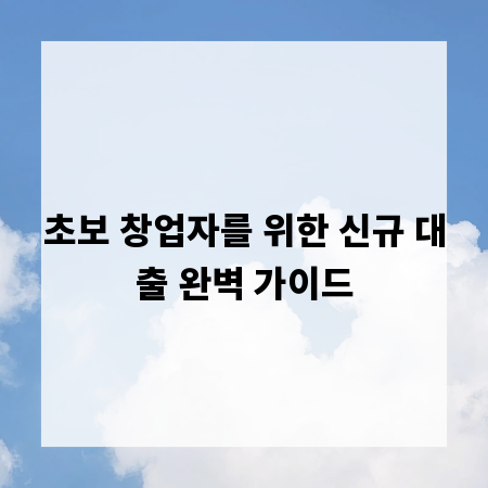 초보 창업자를 위한 신규 대출 완벽 가이드