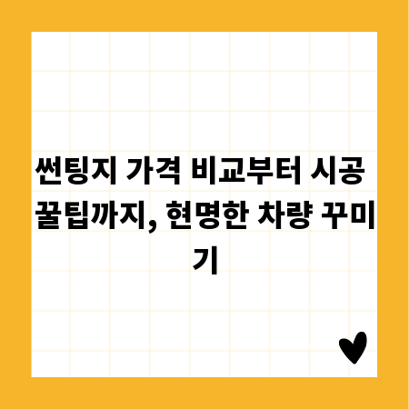 썬팅지 가격 비교부터 시공 꿀팁까지, 현명한 차량 꾸미기