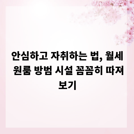 안심하고 자취하는 법, 월세 원룸 방범 시설 꼼꼼히 따져보기