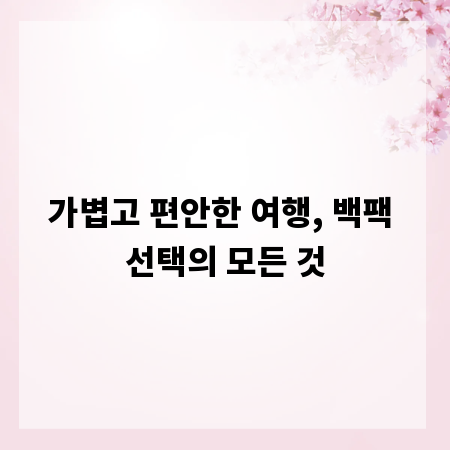 가볍고 편안한 여행, 백팩 선택의 모든 것