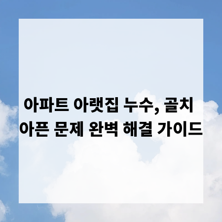 아파트 아랫집 누수, 골치 아픈 문제 완벽 해결 가이드