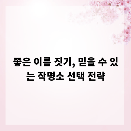 좋은 이름 짓기, 믿을 수 있는 작명소 선택 전략