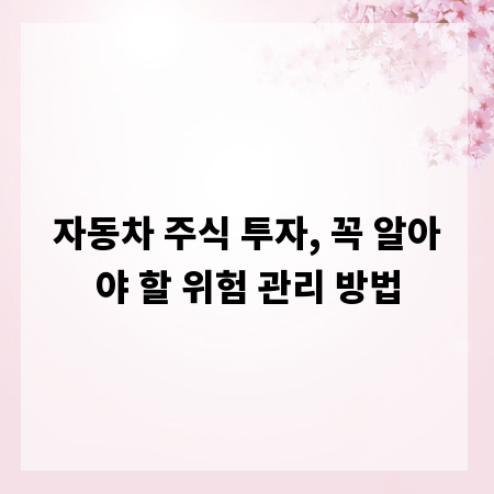 자동차 주식 투자, 꼭 알아야 할 위험 관리 방법