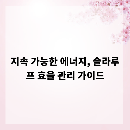 지속 가능한 에너지, 솔라루프 효율 관리 가이드