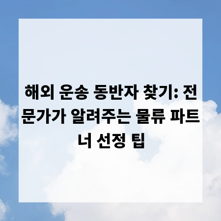 해외 운송 동반자 찾기: 전문가가 알려주는 물류 파트너 선정 팁