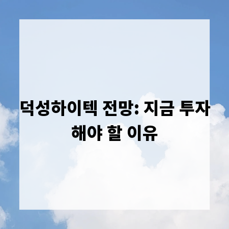 덕성하이텍 전망: 지금 투자해야 할 이유