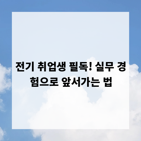 전기 취업생 필독! 실무 경험으로 앞서가는 법