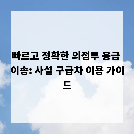 빠르고 정확한 의정부 응급 이송: 사설 구급차 이용 가이드