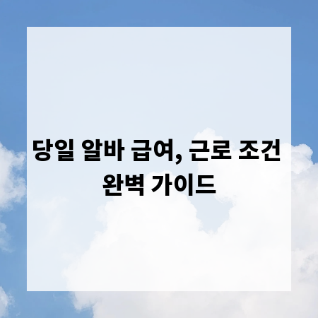 당일 알바 급여, 근로 조건 완벽 가이드